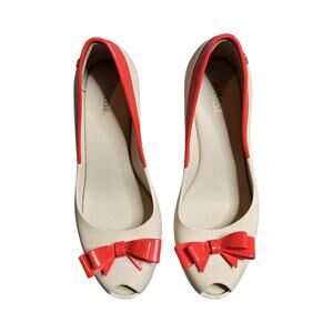 Melissa Peep Toe Wedge With Red Bow Size: 8
